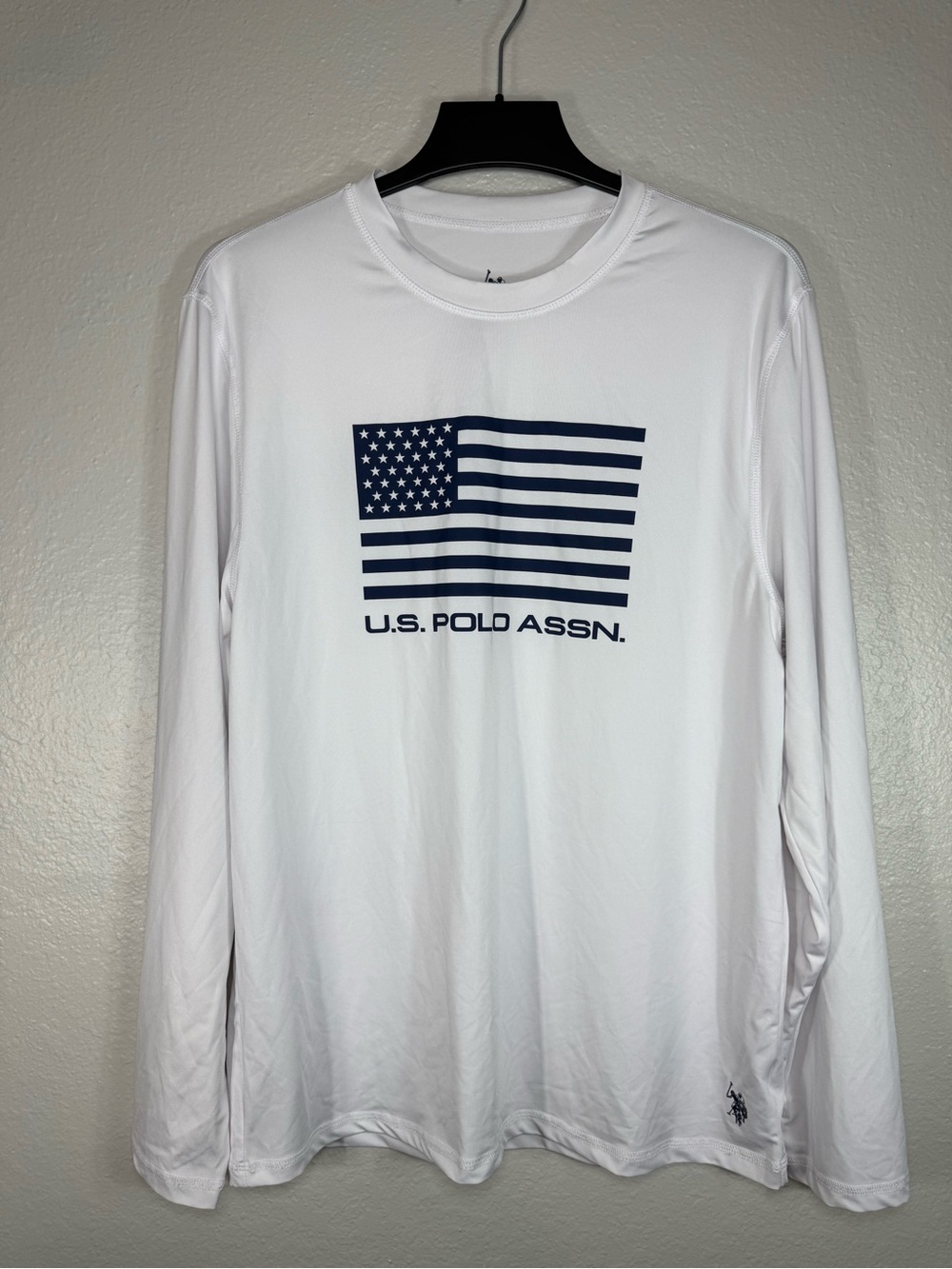 U.S. Polo Assn USA Flag Long Sleeves White Size L UPF 50 Ultraviolet Protection